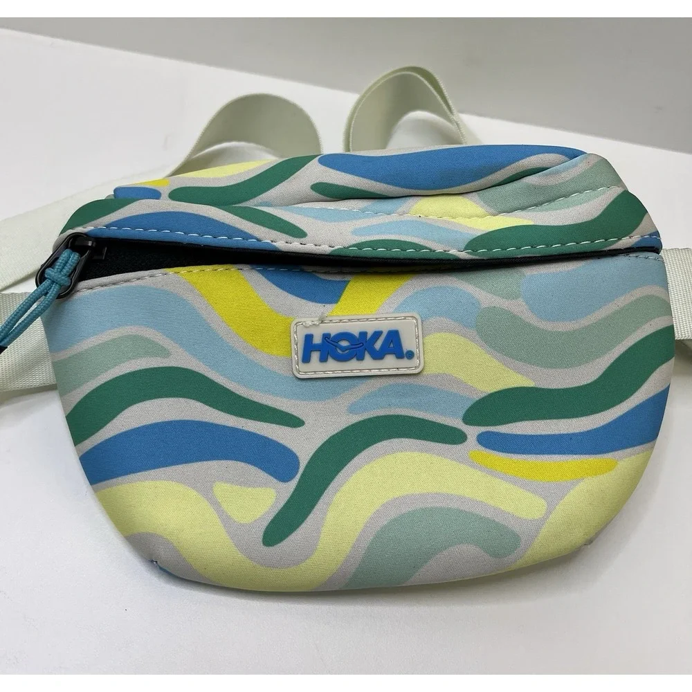 Hoka Unisex Waist Bag Fanny Pack Blue Yellow Wave Print Running Hiking
